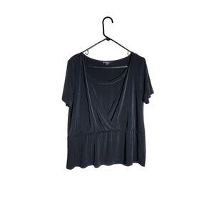 George Womens Black Short Sleeve Surplice Top Size L 12-14